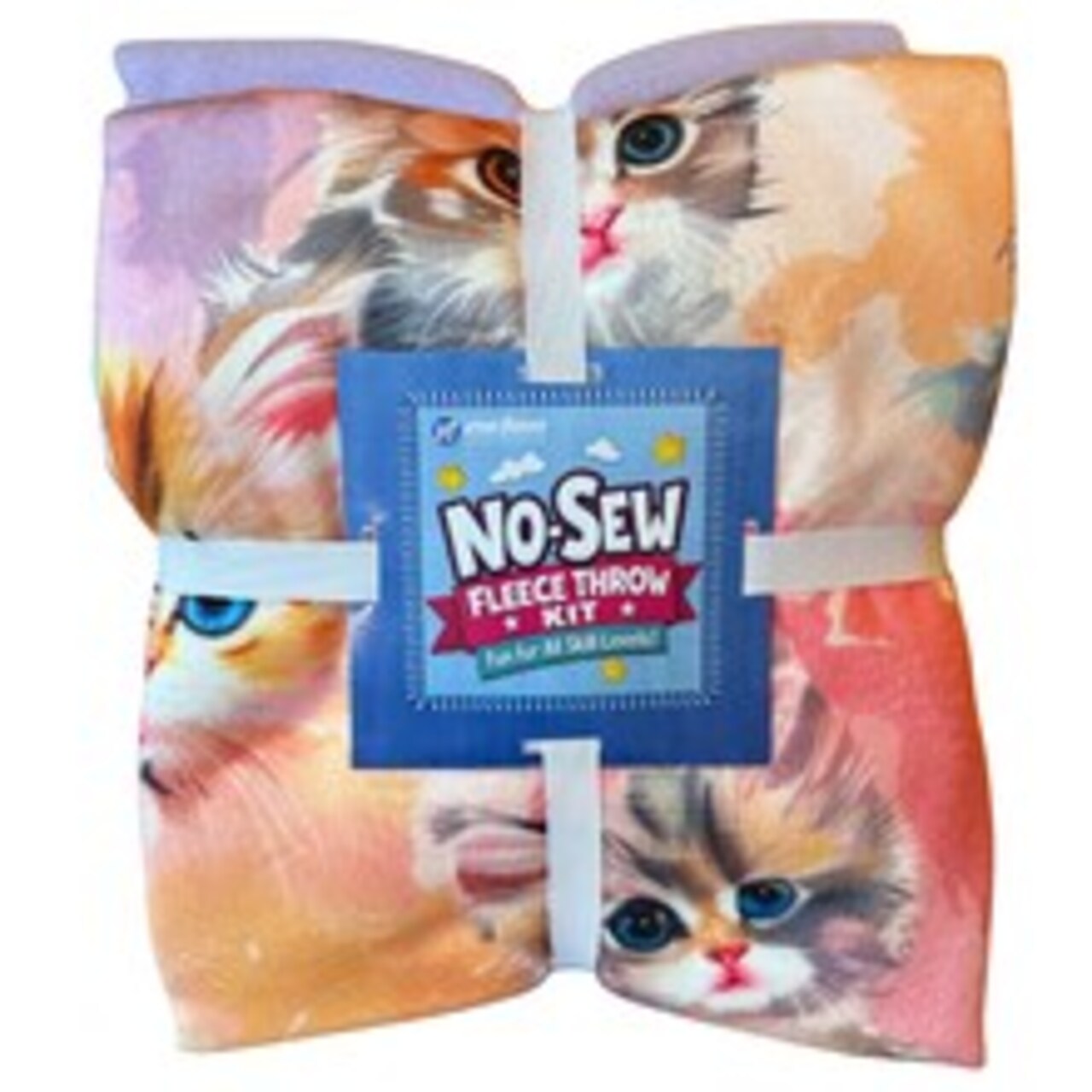 Watercolor Kittens Silky Premium Fleece No-Sew Throw Fleece Fabric Kit